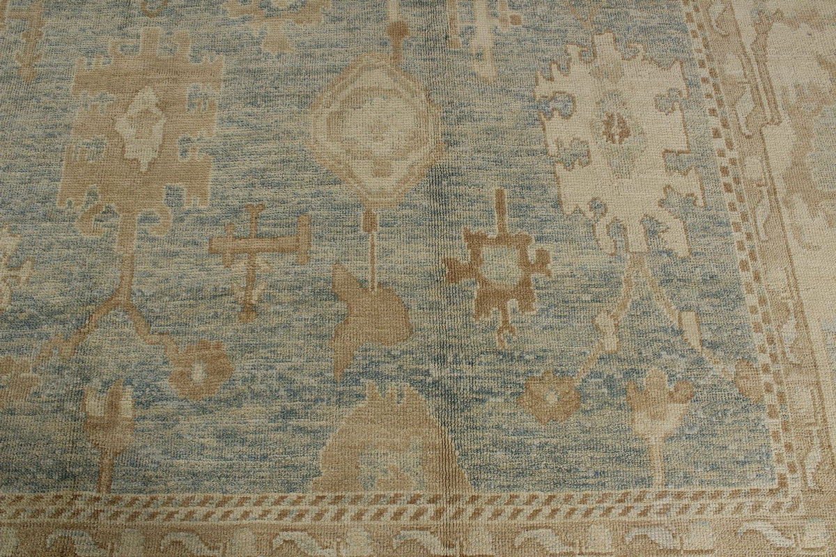 12x18 Light Blue and Ivory Turkish Oushak Rug