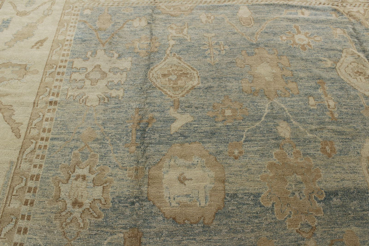 12x18 Light Blue and Ivory Turkish Oushak Rug