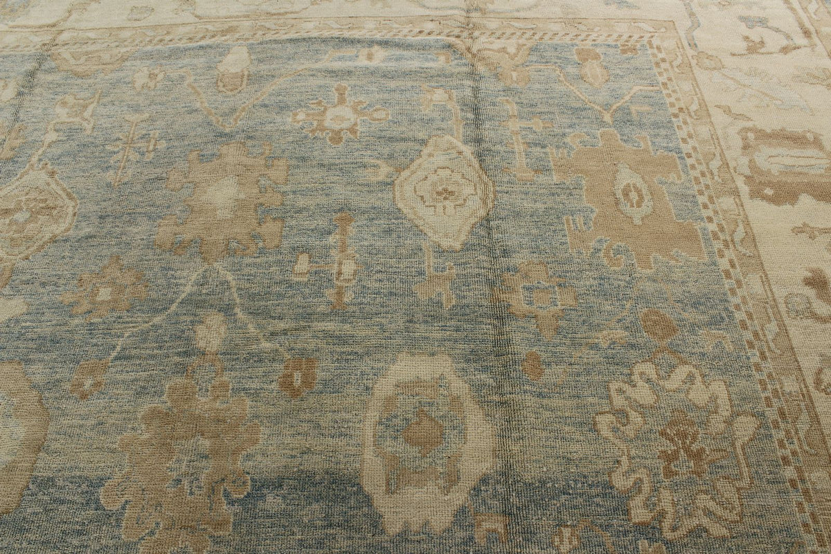 12x18 Light Blue and Ivory Turkish Oushak Rug