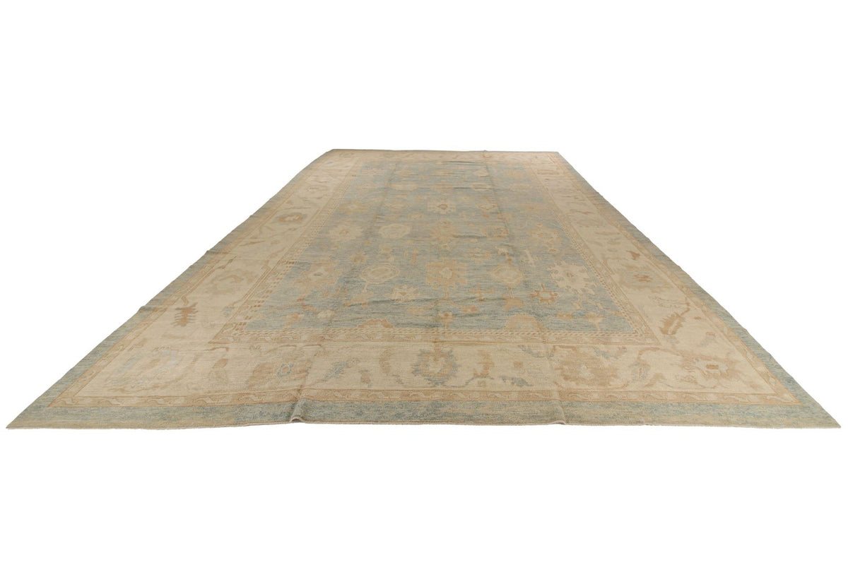 12x18 Light Blue and Ivory Turkish Oushak Rug