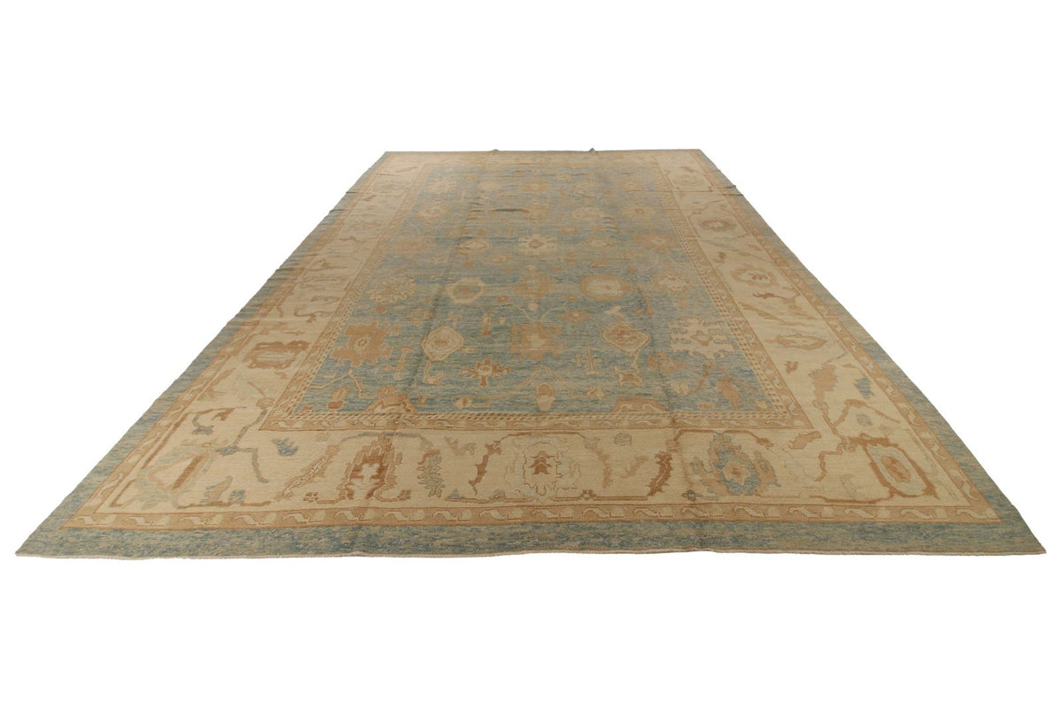 12x18 Light Blue and Ivory Turkish Oushak Rug