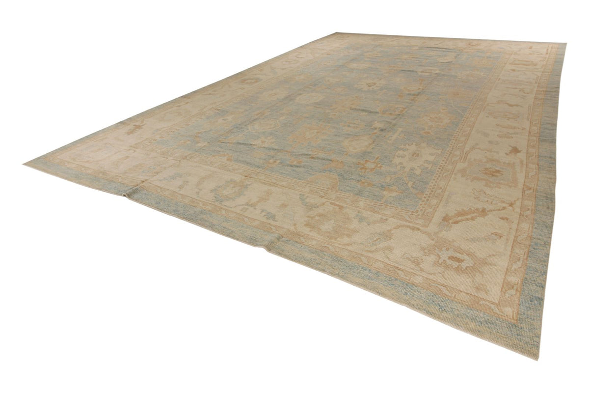 12x18 Light Blue and Ivory Turkish Oushak Rug