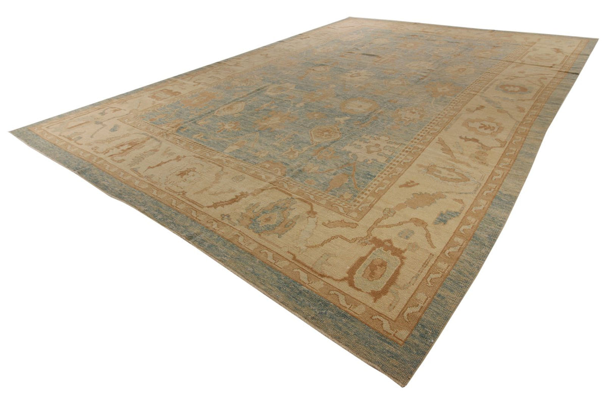 12x18 Light Blue and Ivory Turkish Oushak Rug