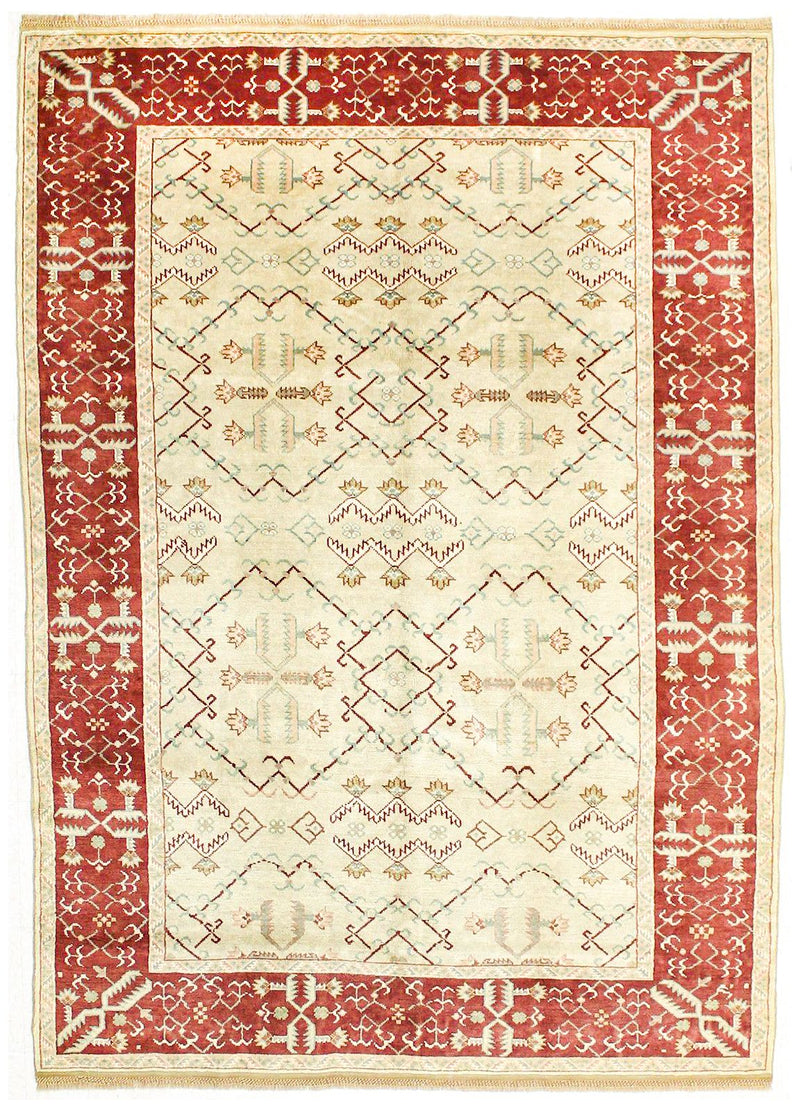 6x8 Green and Red Turkish Oushak Rug