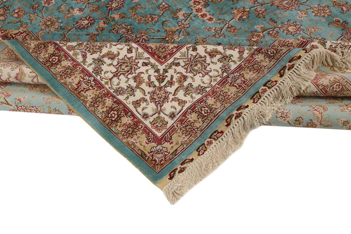 7x10 Blue and Ivory Turkish Silk Rug