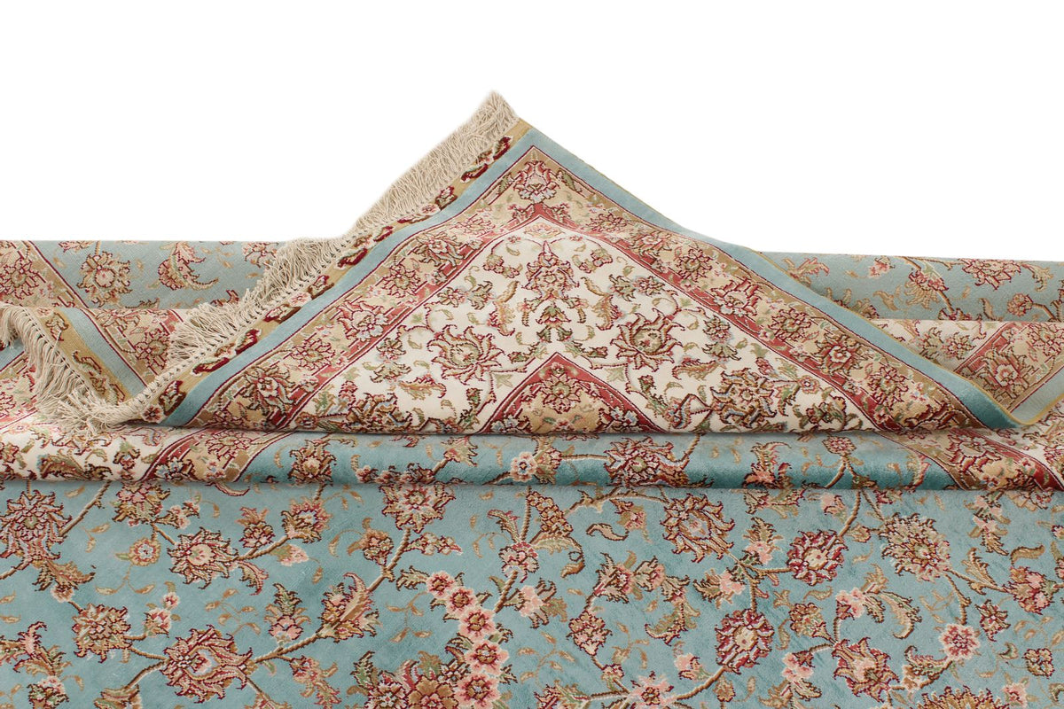 7x10 Blue and Ivory Turkish Silk Rug