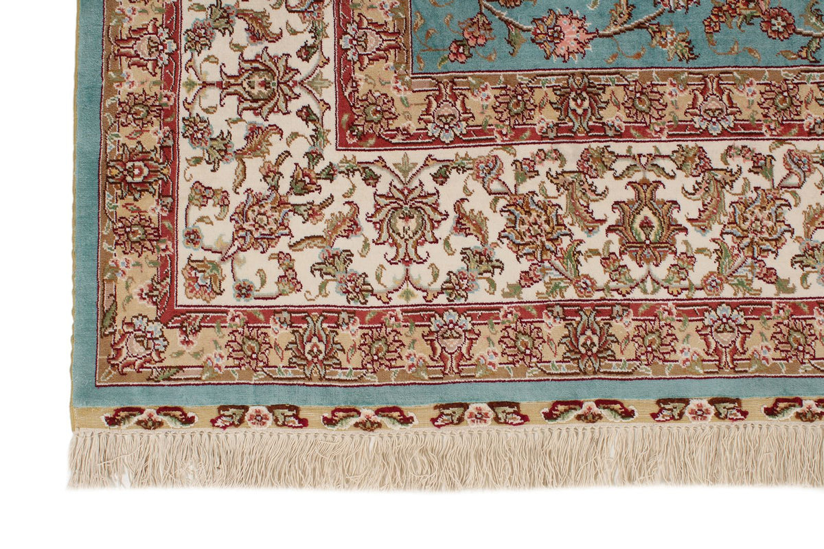 7x10 Blue and Ivory Turkish Silk Rug