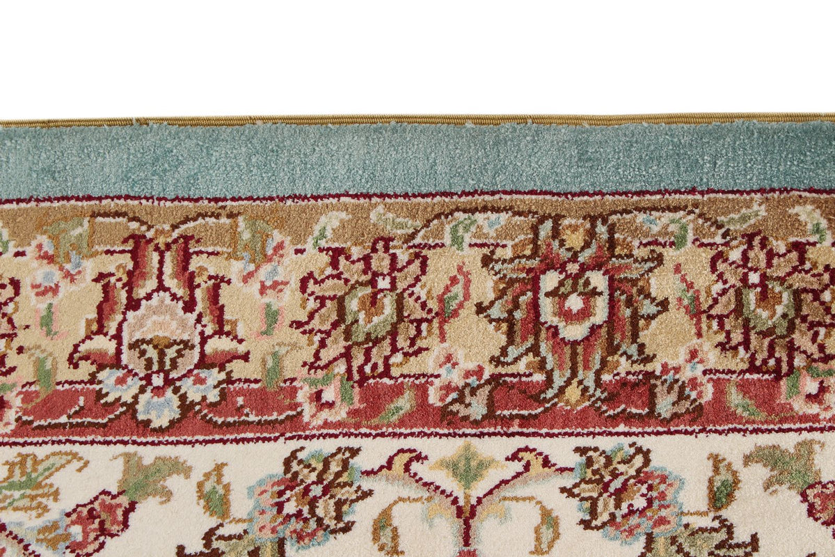 7x10 Blue and Ivory Turkish Silk Rug
