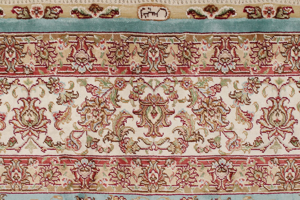 7x10 Blue and Ivory Turkish Silk Rug