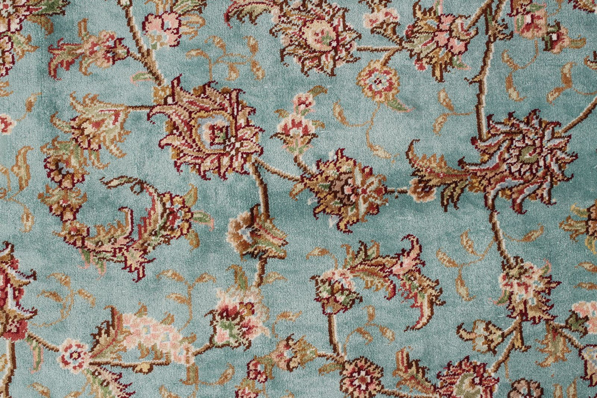 7x10 Blue and Ivory Turkish Silk Rug