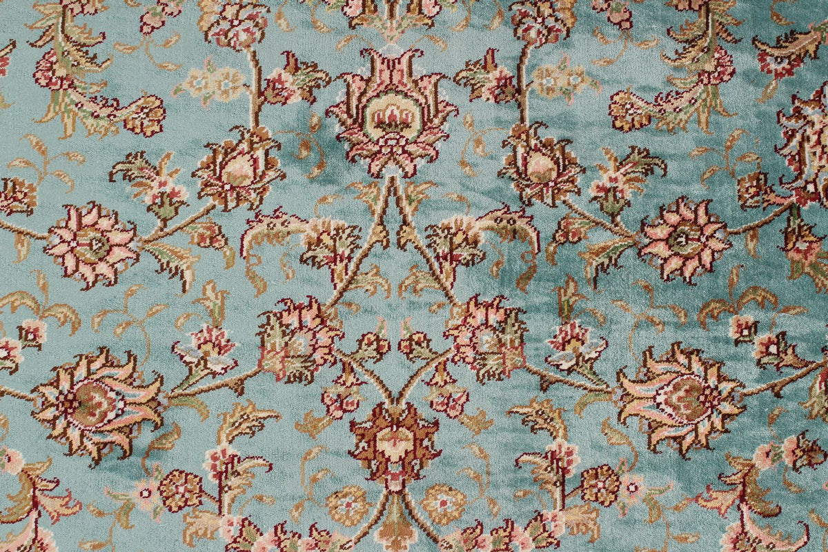 7x10 Blue and Ivory Turkish Silk Rug