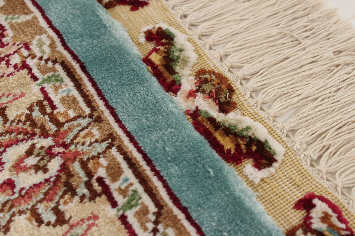 7x10 Blue and Ivory Turkish Silk Rug