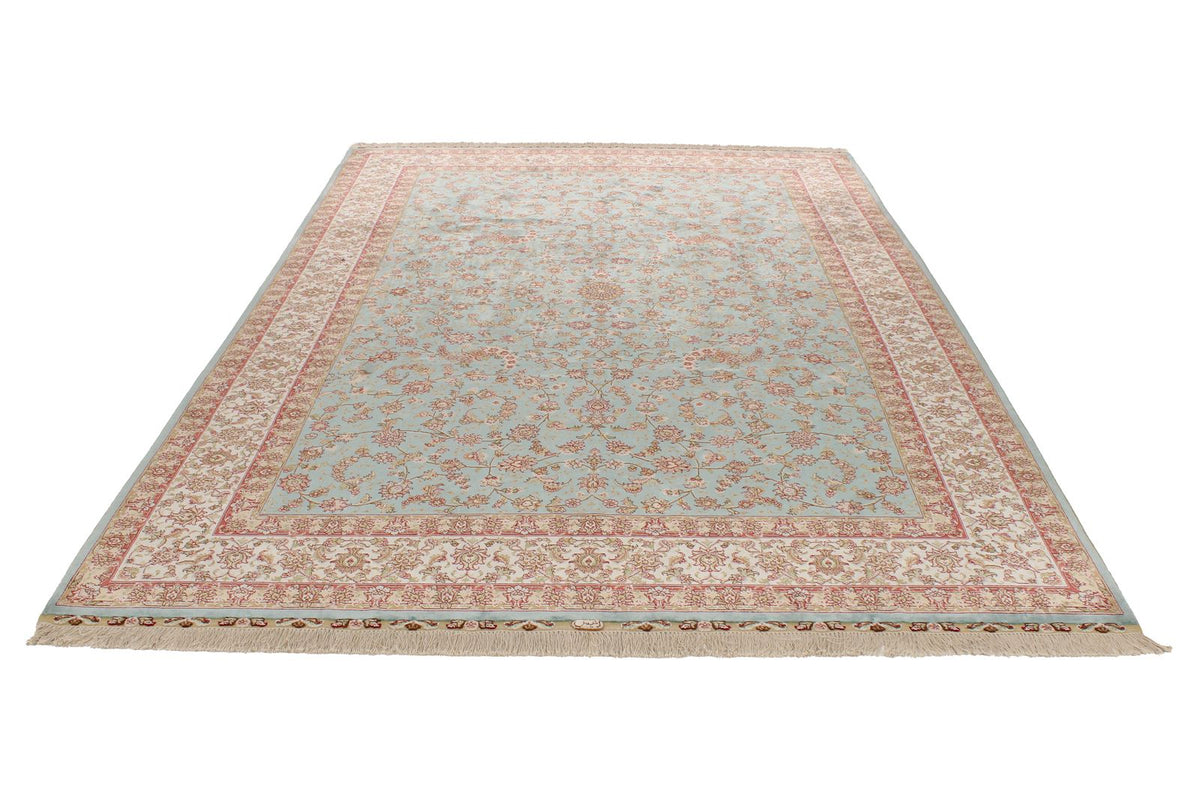 7x10 Blue and Ivory Turkish Silk Rug