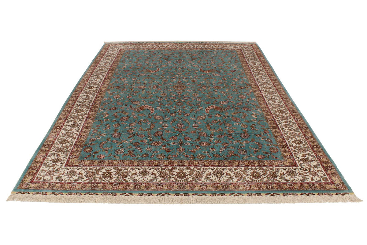 7x10 Blue and Ivory Turkish Silk Rug