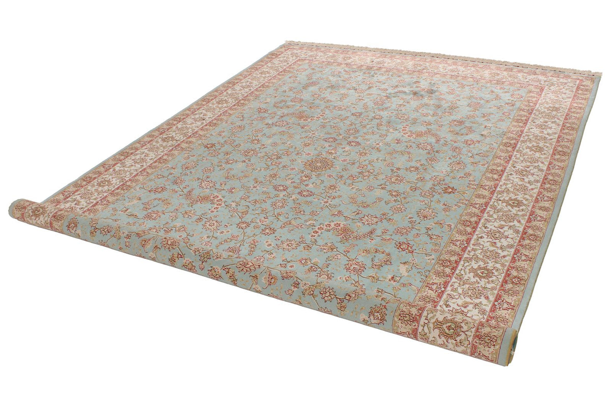 7x10 Blue and Ivory Turkish Silk Rug