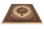 6x8 Ivory and Red Turkish Silk Rug