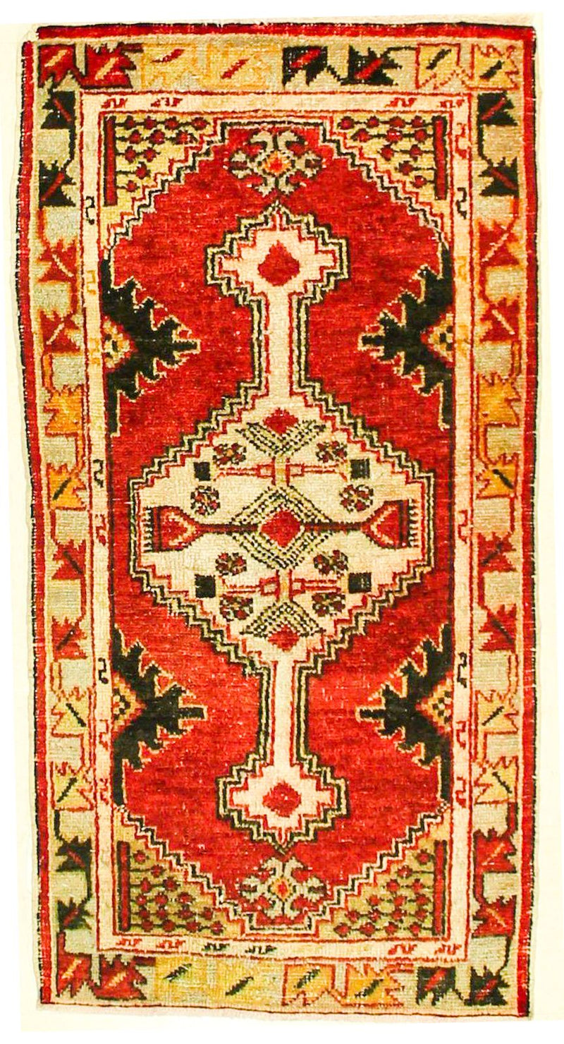 3x5 Red and Ivory Turkish Tribal Rug