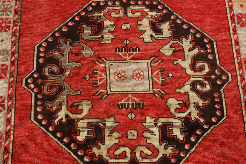 4x9 Red and Gray Turkish Tribal Runner