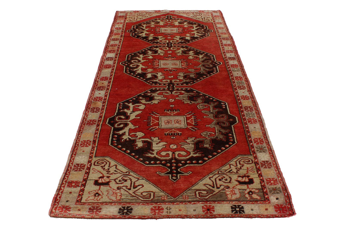 4x9 Red and Gray Turkish Tribal Runner