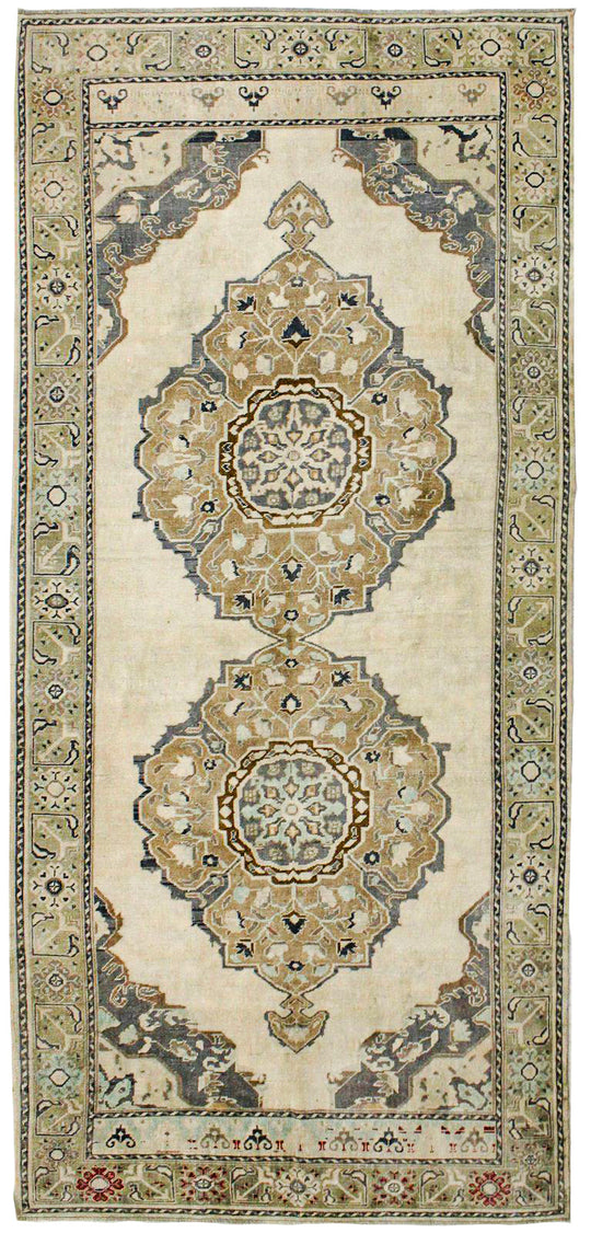 5x11 Ivory and Green Turkish Tribal Runner