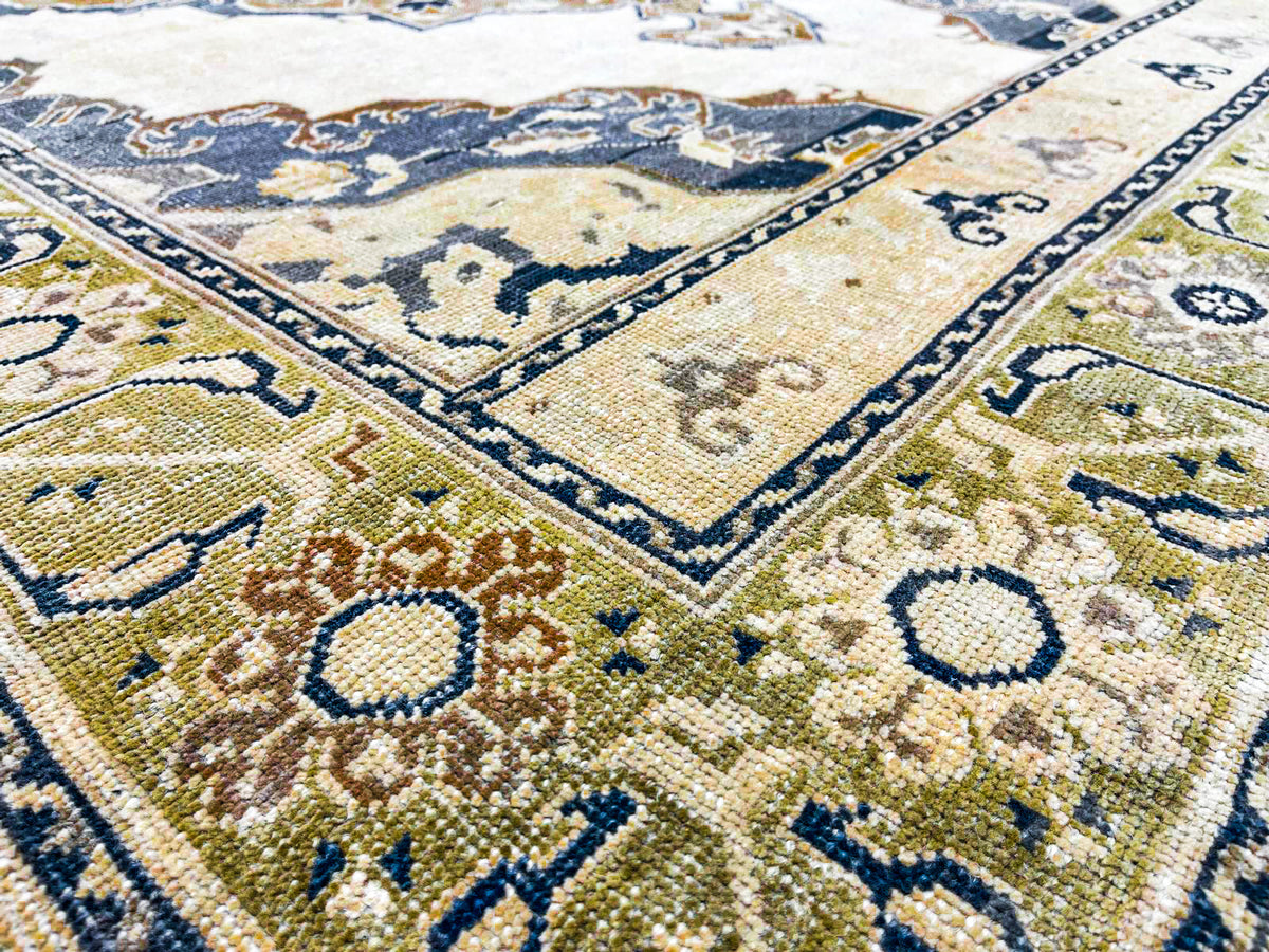 5x11 Ivory and Green Turkish Tribal Runner