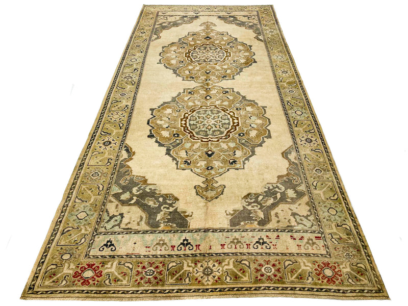 5x11 Ivory and Green Turkish Tribal Runner