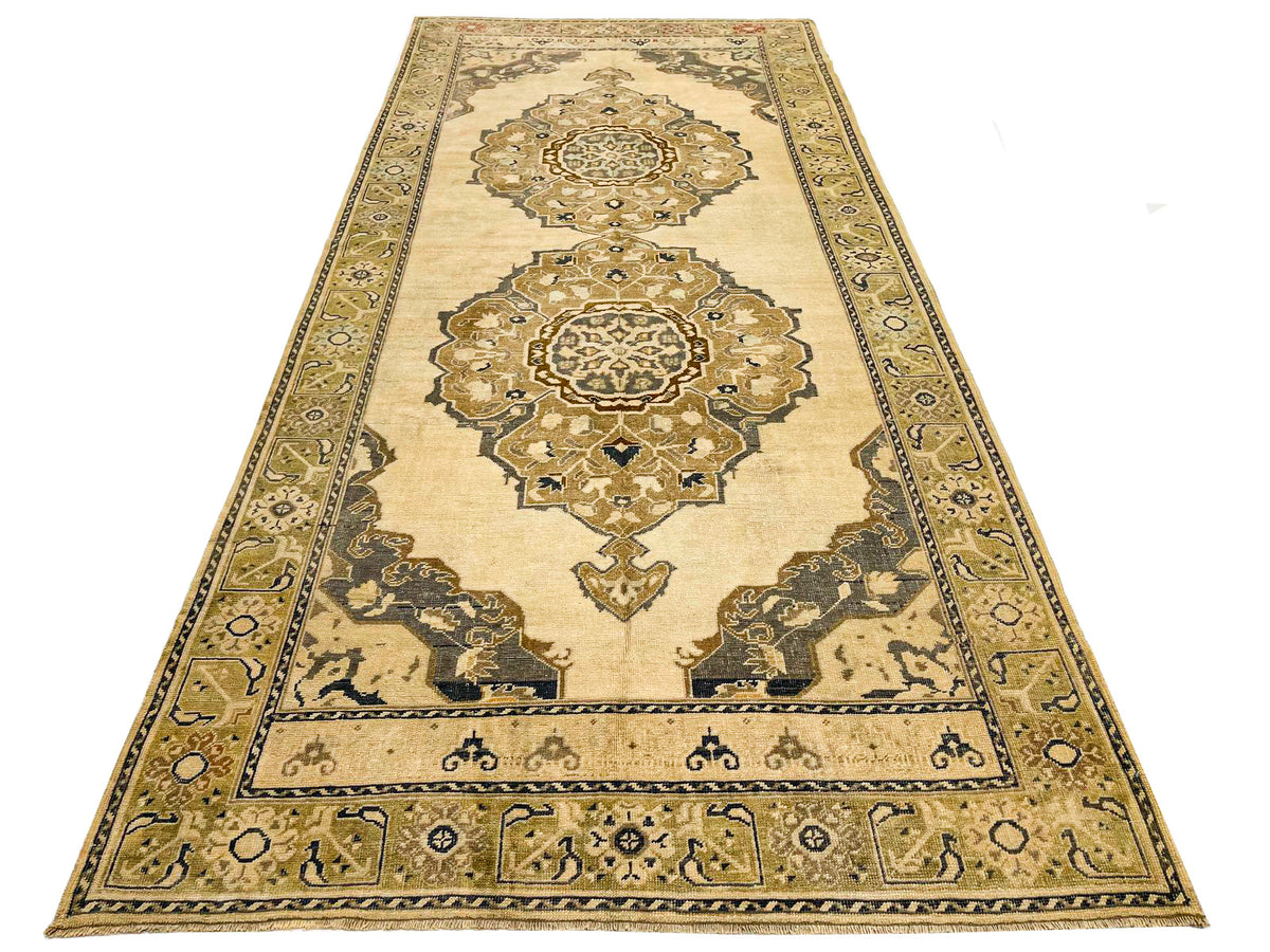 5x11 Ivory and Green Turkish Tribal Runner