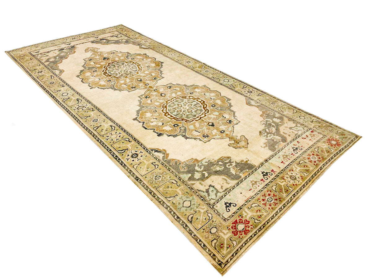 5x11 Ivory and Green Turkish Tribal Runner