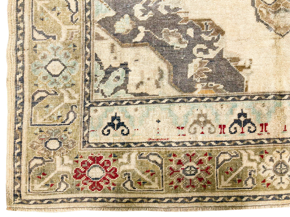 5x11 Ivory and Green Turkish Tribal Runner