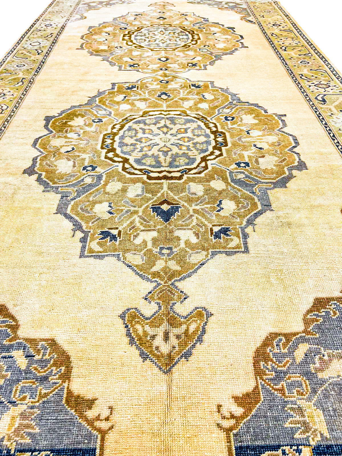 5x11 Ivory and Green Turkish Tribal Runner