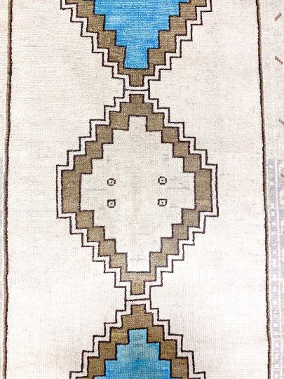 3x9 Ivory and Brown Turkish Tribal Runner