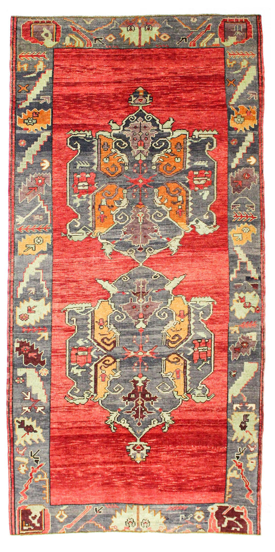5x10 Red and Gray Turkish Tribal Runner