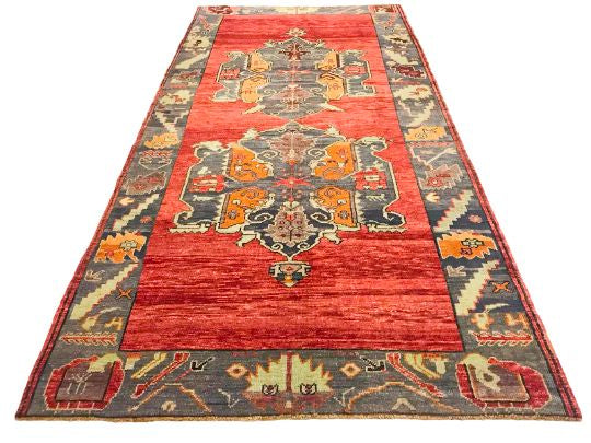 5x10 Red and Gray Turkish Tribal Runner