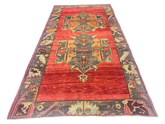 Vintage Handmade 5x10 Red and Gray Anatolian Turkish Tribal Distressed Area Runner