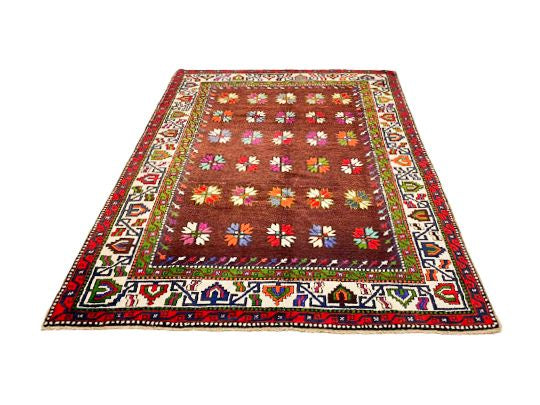 6x9 Burgundy and Ivory Turkish Tribal Rug