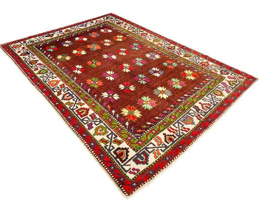 6x9 Burgundy and Ivory Turkish Tribal Rug