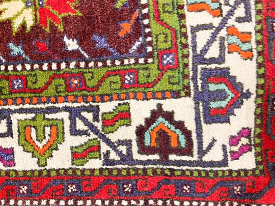 6x9 Burgundy and Ivory Turkish Tribal Rug