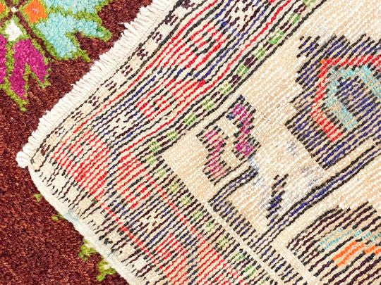 6x9 Burgundy and Ivory Turkish Tribal Rug