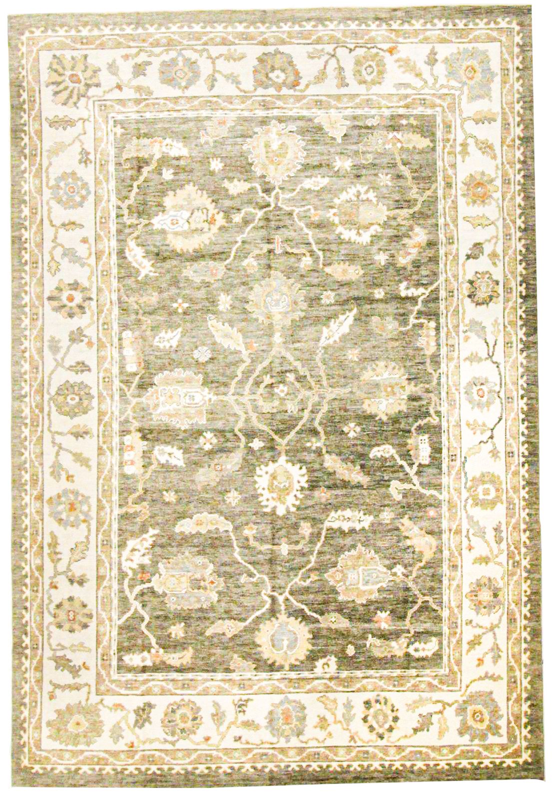 9x13 Gray and Ivory Turkish Oushak Rug