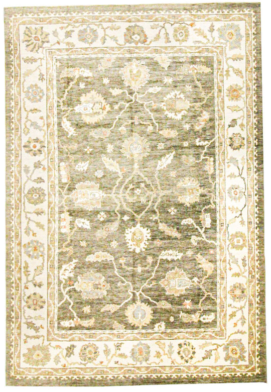 9x13 Gray and Ivory Turkish Oushak Rug