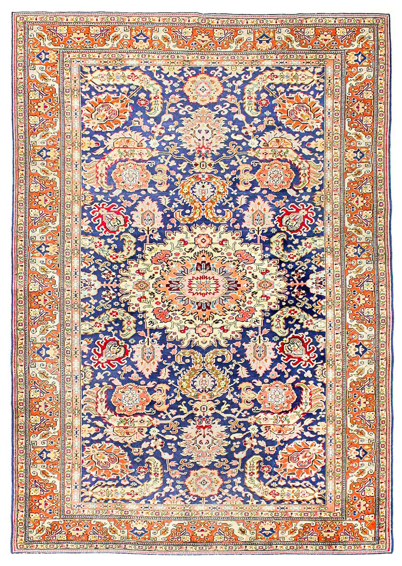 7x10 Navy and Rust Turkish Traditional Rug
