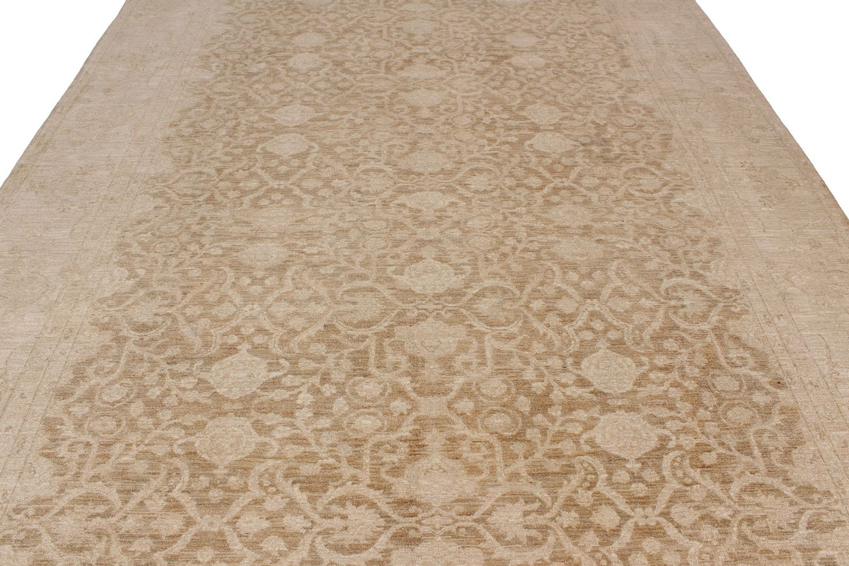 8x12 Brown and Ivory Turkish Oushak Rug