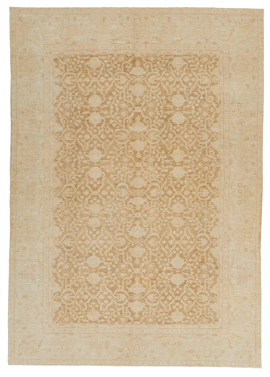 8x12 Brown and Ivory Turkish Oushak Rug