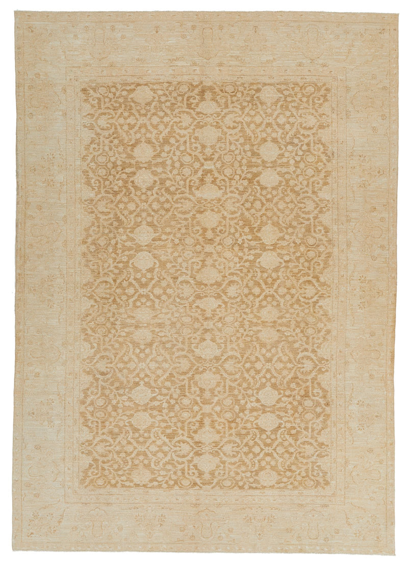 8x12 Brown and Ivory Turkish Oushak Rug