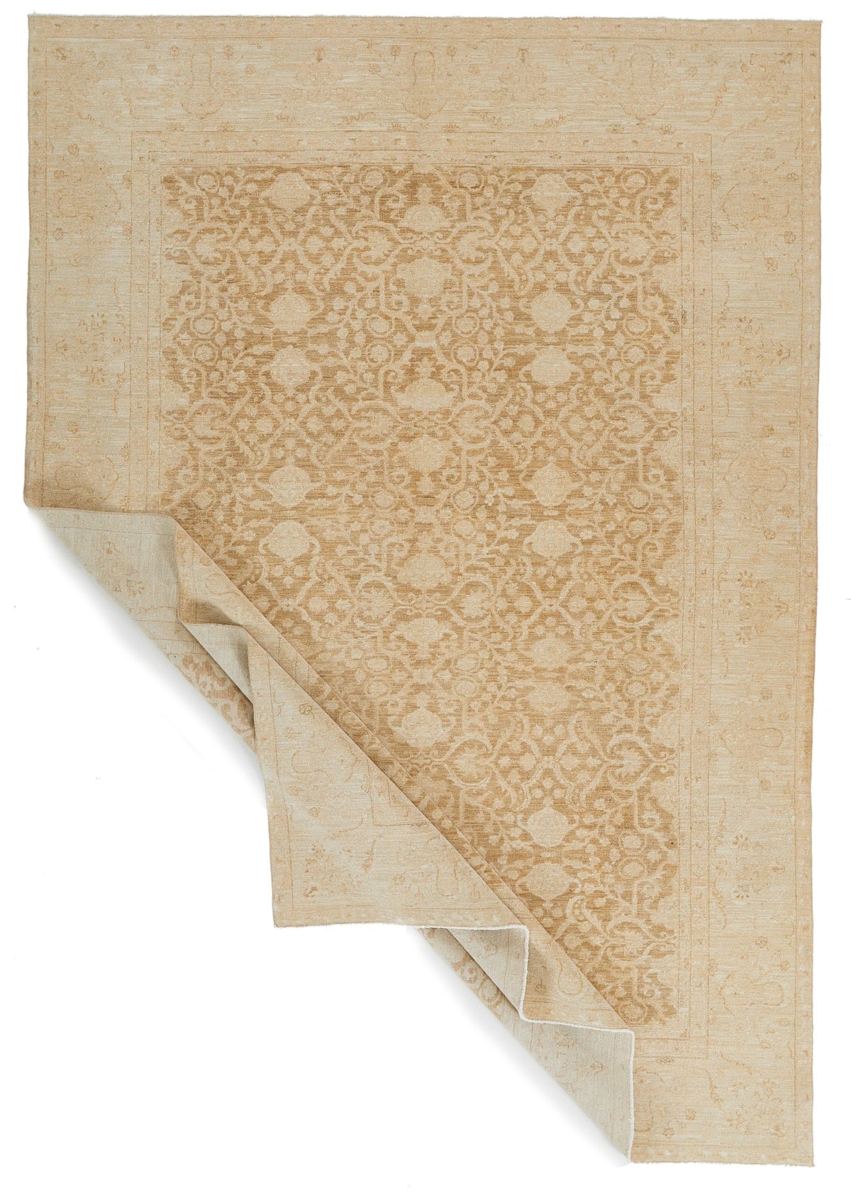 8x12 Brown and Ivory Turkish Oushak Rug
