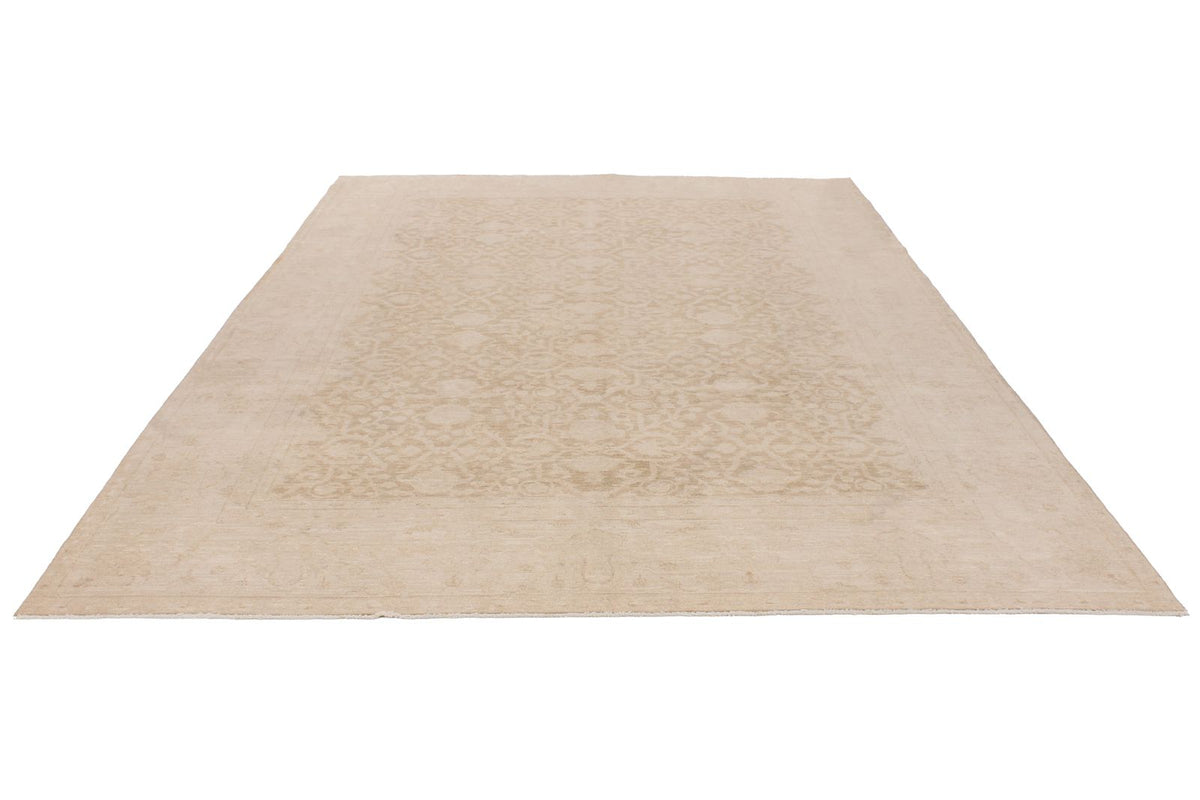 8x12 Brown and Ivory Turkish Oushak Rug
