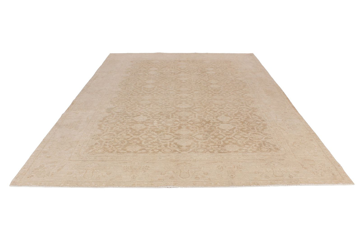 8x12 Brown and Ivory Turkish Oushak Rug