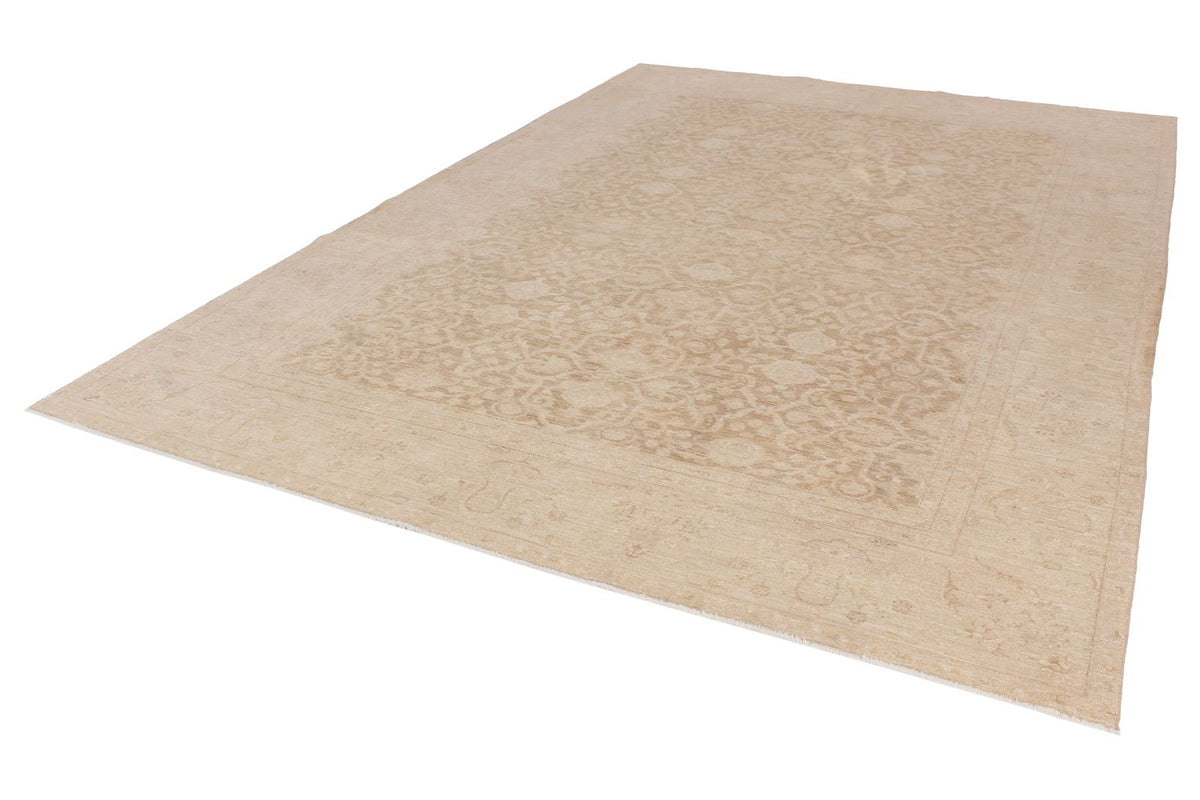 8x12 Brown and Ivory Turkish Oushak Rug