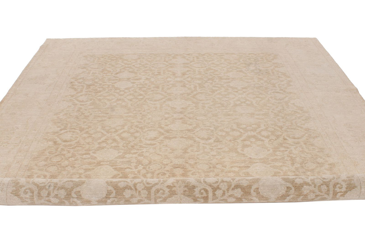 8x12 Brown and Ivory Turkish Oushak Rug