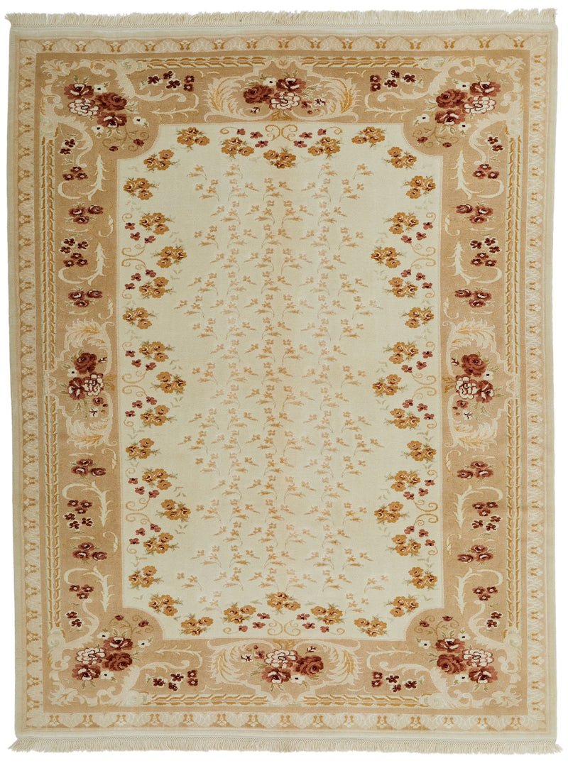 8x10 Ivory and Beige Turkish Traditional Rug